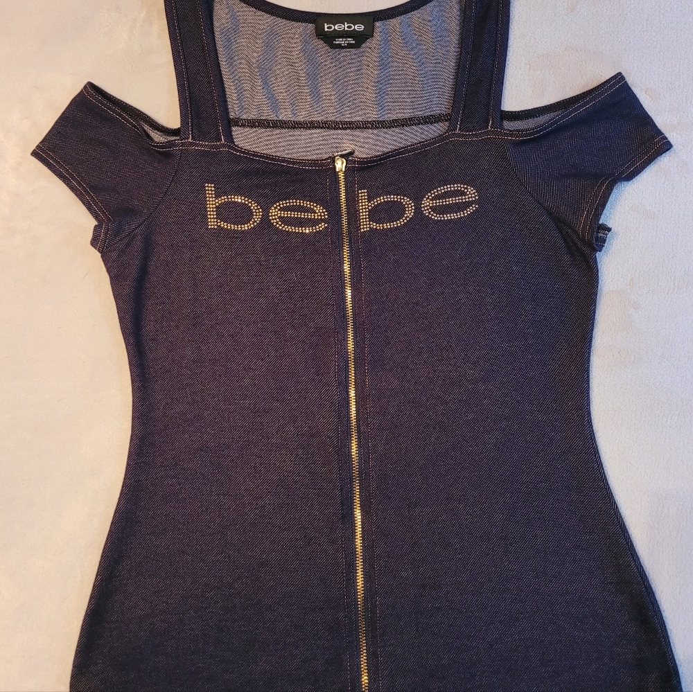 bebe STRETCH DENIM STRAPPY TOP